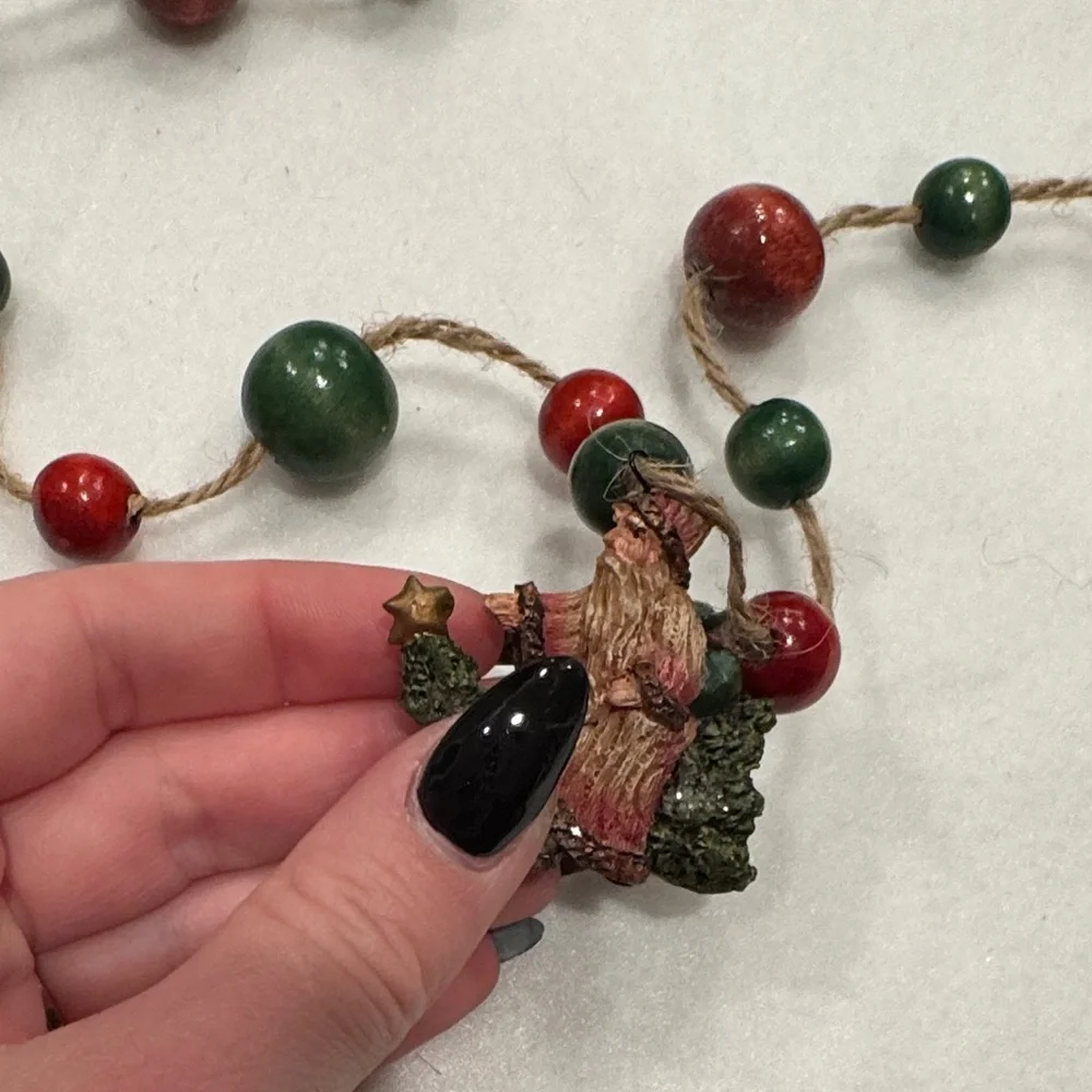 Vintage Red and Green Beaded Garland with Wooden Figures